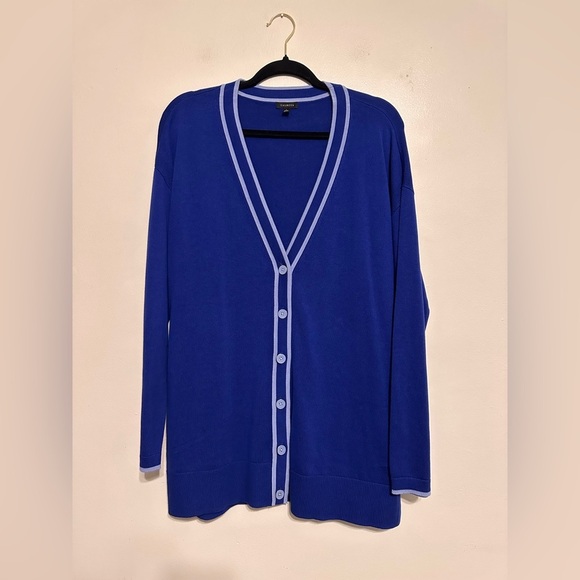 Talbots Cotton Blend V Neck Button Down Cardigan Sweater Blue size Large - Picture 1 of 4